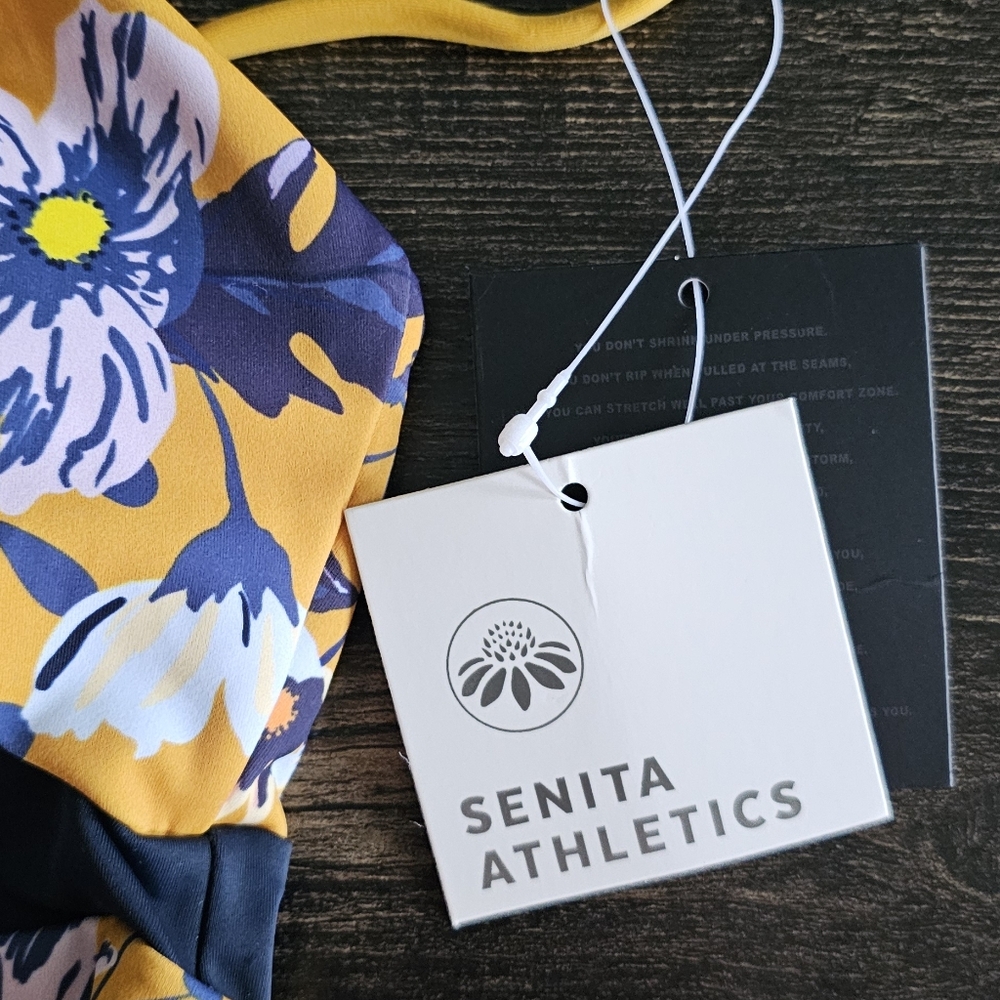 Senita Athletics Yellow and Blue Bathing Suit Top